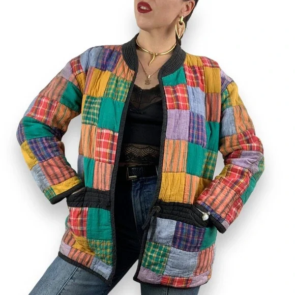 ❌SOLD❌90's patchwork color block cotton spring jacket by OSY - Picture 5 of 16